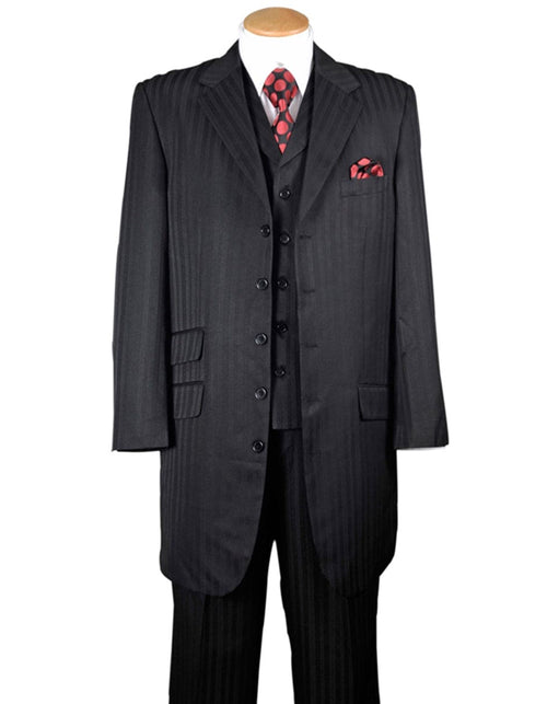 Gangster Suit - Mobster Suit - Mafia Black Suit For Mens Ton on Ton Stripe Fashion Zoot Black Suit