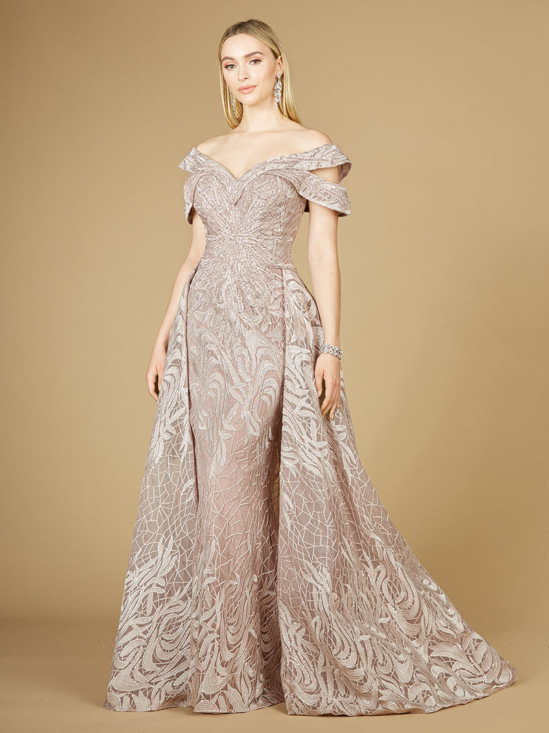 Off Shoulder Mermaid Lace Gown with Overskirt
