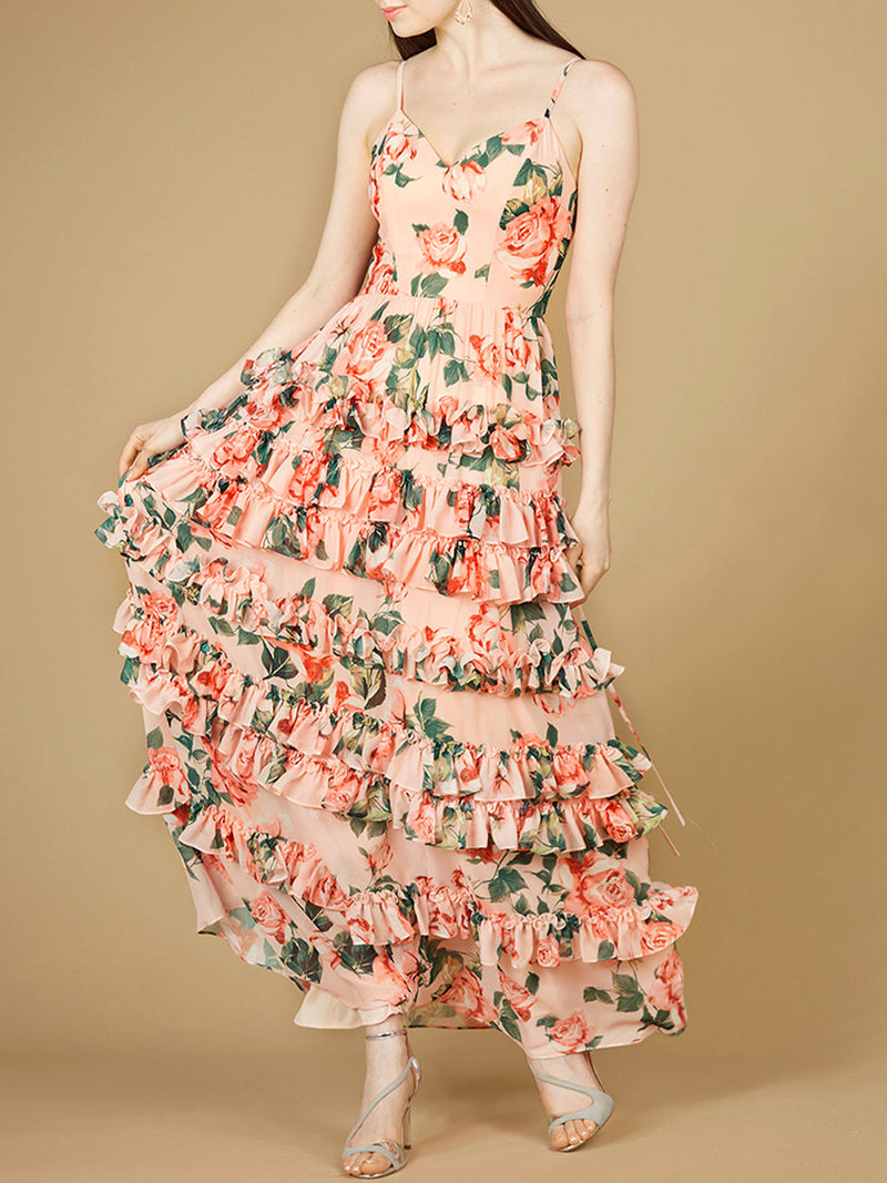 Lara 29242 Ruffle Floral Print Wedding Guest Dress