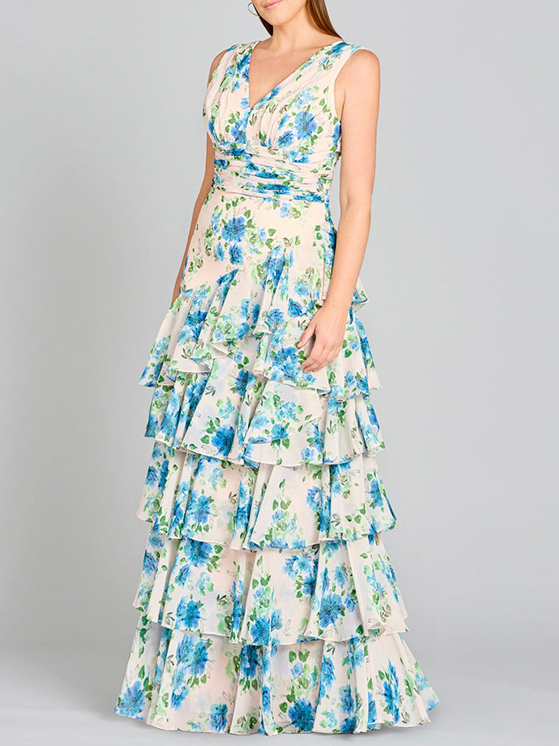 Lara 29249 Ruffle Skirt Print Wedding Guest Dress