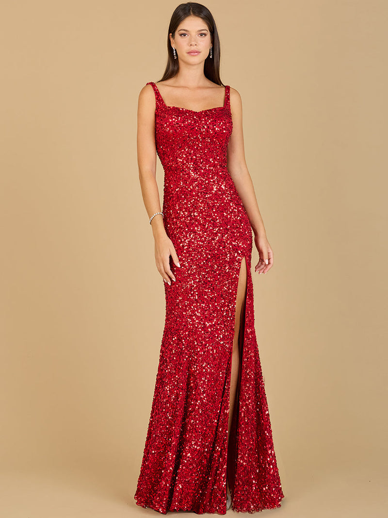 Sweetheart Neckline, Beaded Gown with Slit
