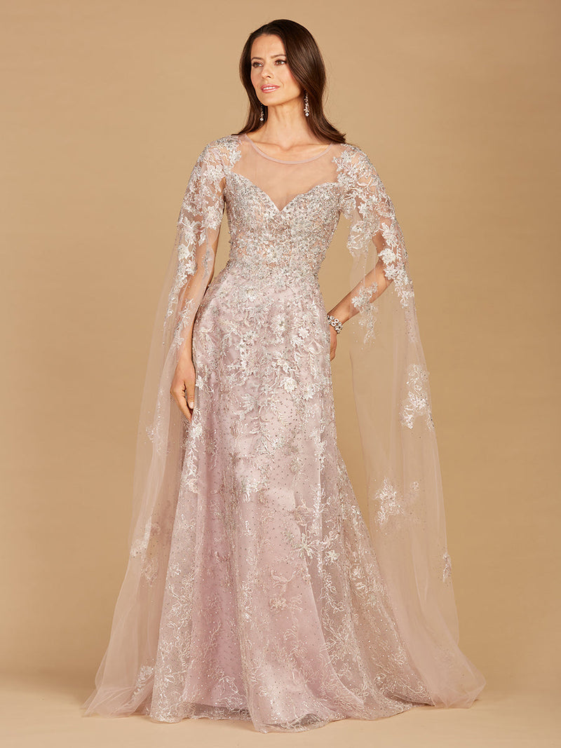 Lara 29300 Lace Mother of the Bride Dress with Cape Sleeves