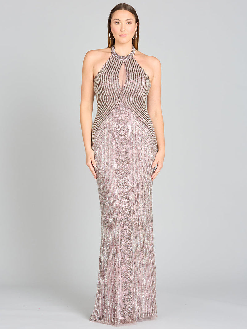 Lara 29600 Beaded Halter Neck Prom Dress Keyhole Mermaid Evening Gown