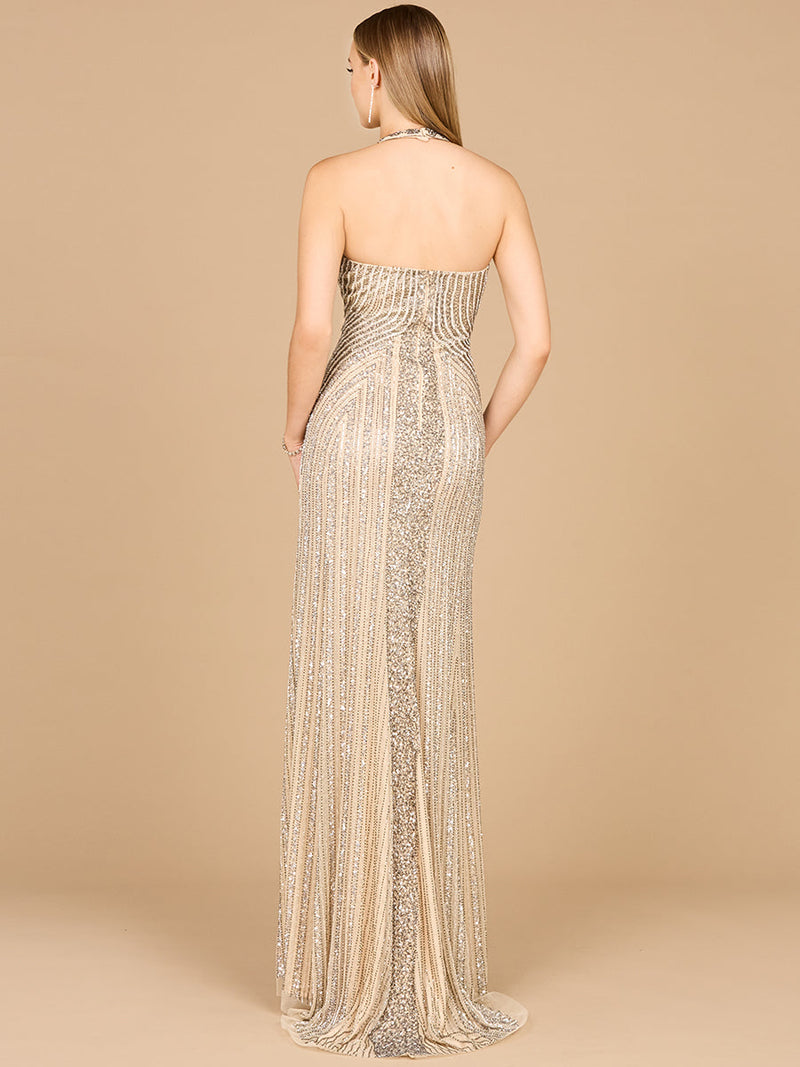 Lara 29600 Beaded Halter Neck Prom Dress Keyhole Mermaid Evening Gown