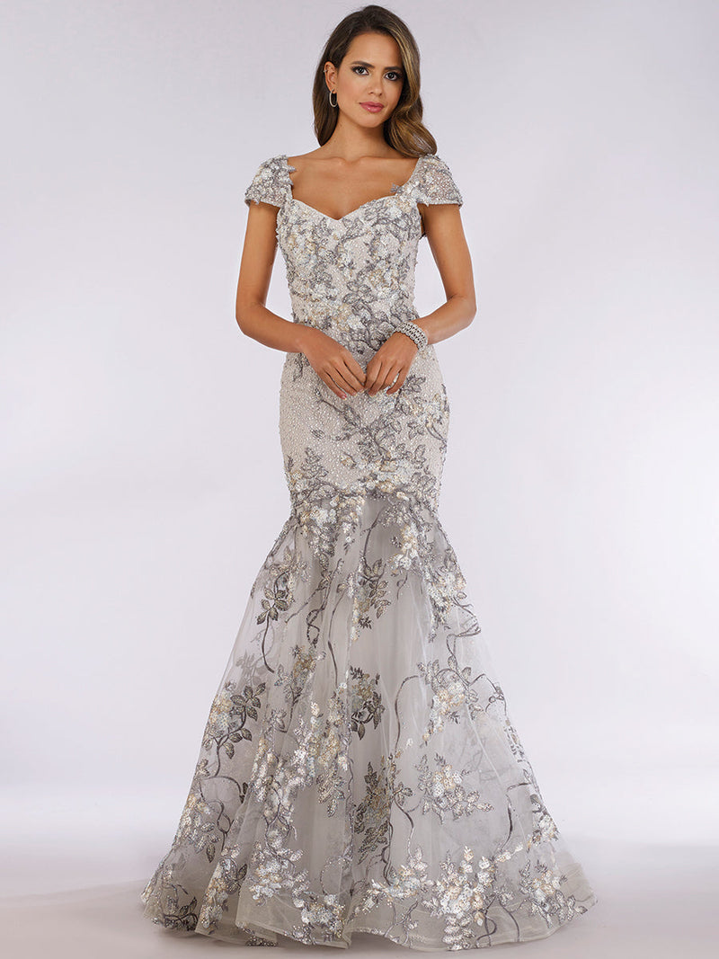 Lara 29642 - Cap Sleeve Mermaid Evening Gown