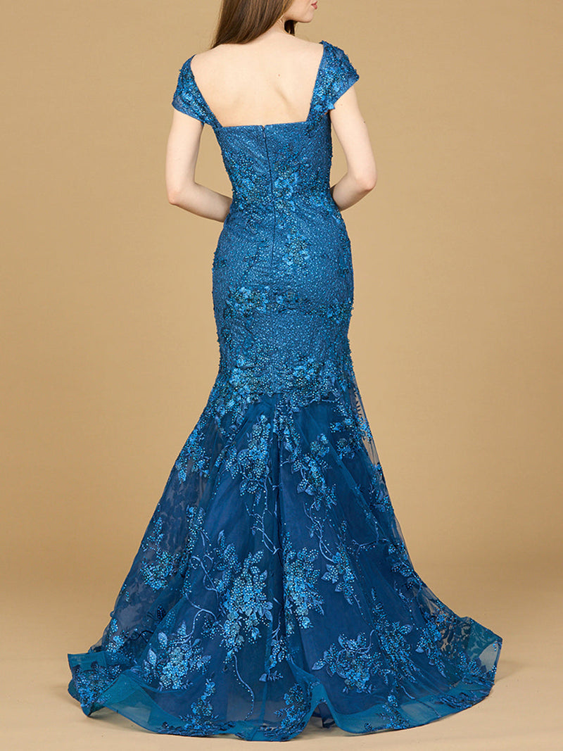 Lara 29642 - Cap Sleeve Mermaid Evening Gown