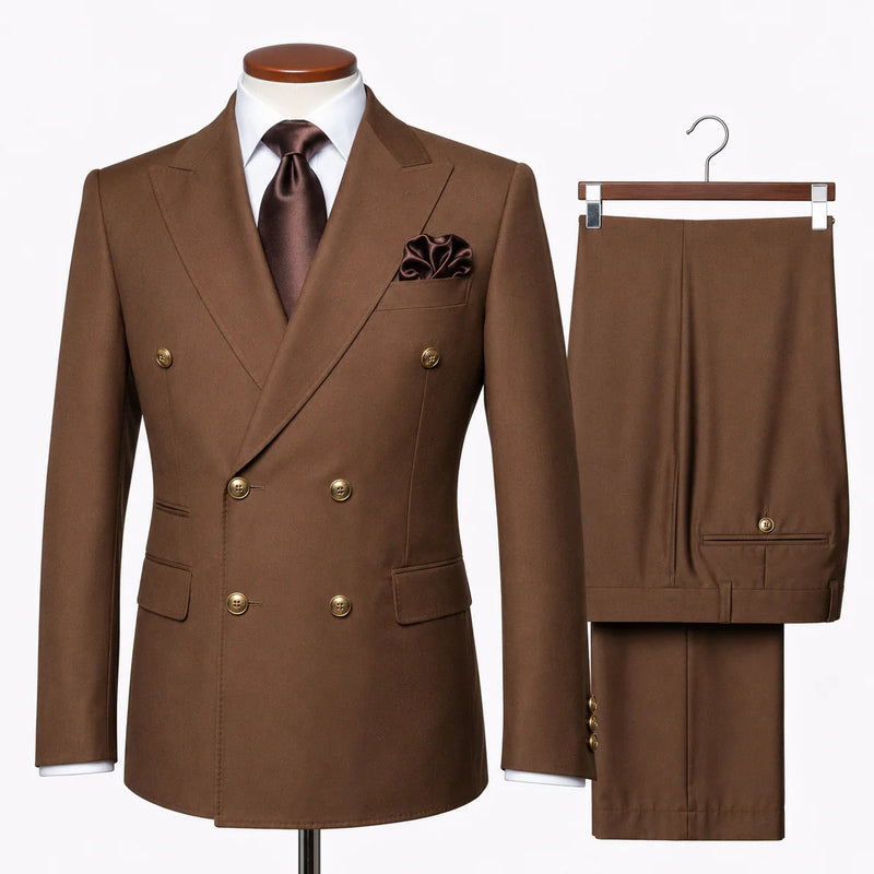 Rossi Man Brown Double Breasted Mens Modern Fit Suit