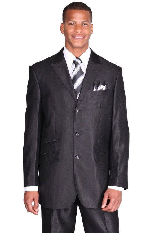 "Sharkskin Black Men's Suit - 3 Button Peak Lapel Micro Pinstripe"