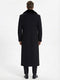 Men’s Black Long Overcoat with Faux Fur Collar, Full Length Winter Topcoat for Formal and Business Wear