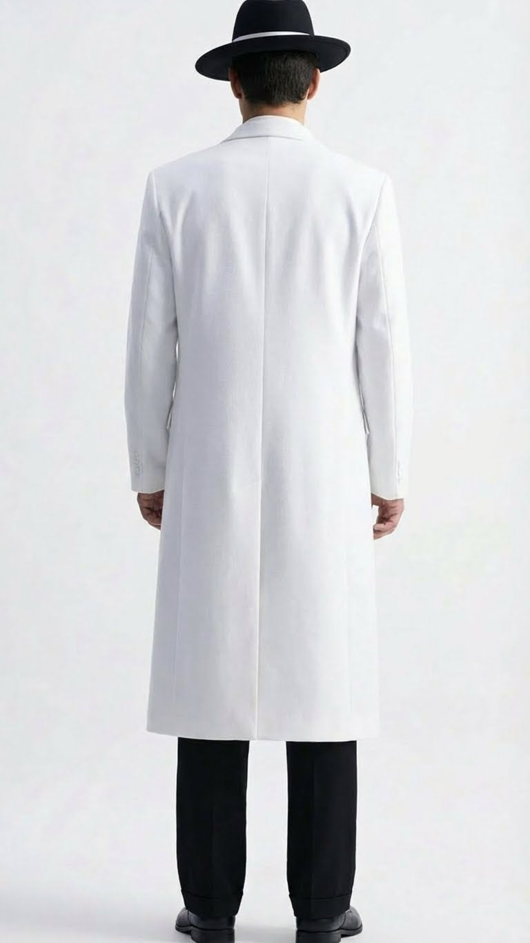 Mens White Long Zoot Style Suit | Vintage Gangster Mafia Formal Coat with Black Pants