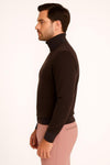 Men's Brown Turtleneck Sweater – Classic Slim Fits Knit Pullover for Fall and Winter