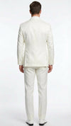 Men’s Ivory Double Breasted Tuxedo Dinner Jacket – Textured Blazer Paisley Texture Pattern in Off White Cream Color + Bowtie