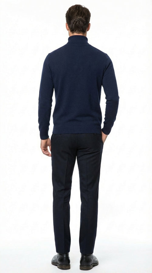 Men’s Navy Blue Turtleneck Sweater Pullover | Cotton Blend Long Sleeve Knit Top for Casual & Smart Wear