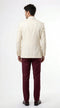 Menâs Cream Ivory and Burgundy 3 Piece Tuxedo Suit, Vested Formal Wedding Prom Dinner Suit in Cream Off White Color