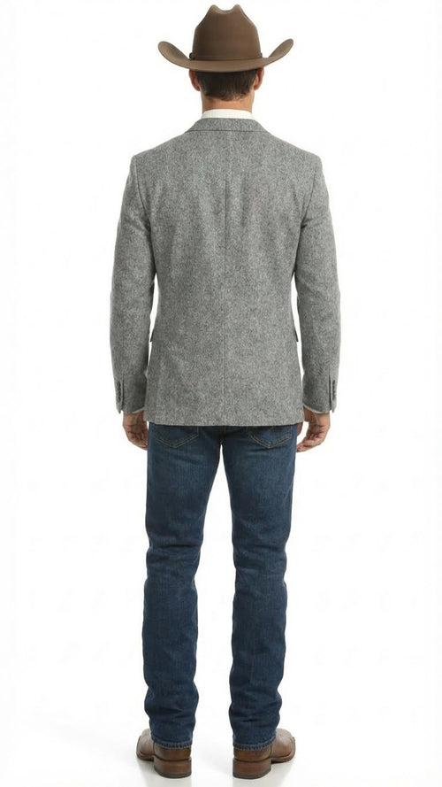 Men's Grey Tweed Herringbone Western Blazer Jacket Style Look, Textured Formal Casual Sport Coat for Jeans