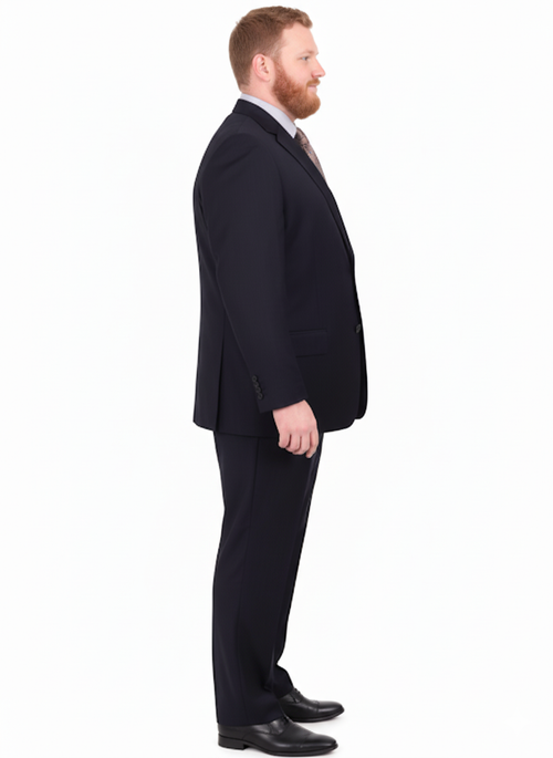 Mix And Match Suits Men's Two Button Portly Solid Dark Navy Blue Suit For Men Super 140'S Suit Executive Fit Suit - Mens Portly Suit