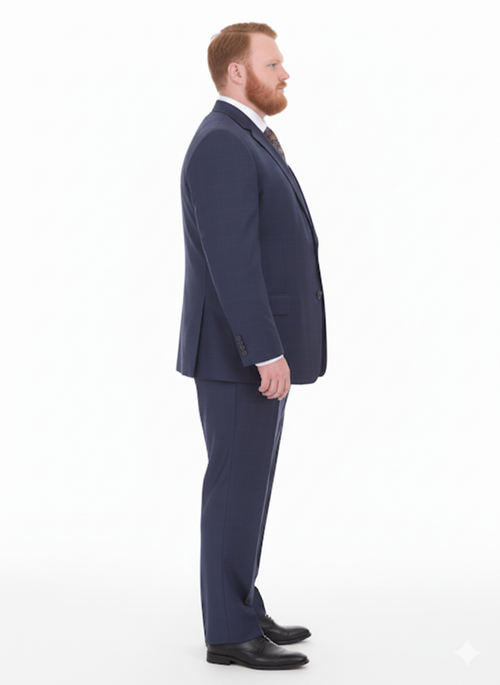 Mix And Match Suits Men's 2 Button Portly Fit Blue Plaid Pattern With Overcheck Suit Executive Fit Suit - Mens Portly Suit