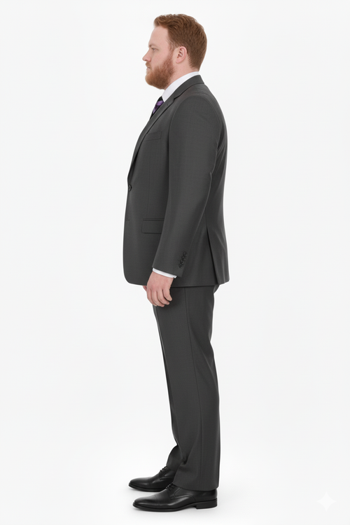 Mix And Match Suits Men's Portly Fit Charcoal Gray Solid 2 Button Super 130'S Suit - Options: Dark Grey Suit Executive Fit Suit - Mens Portly Suit