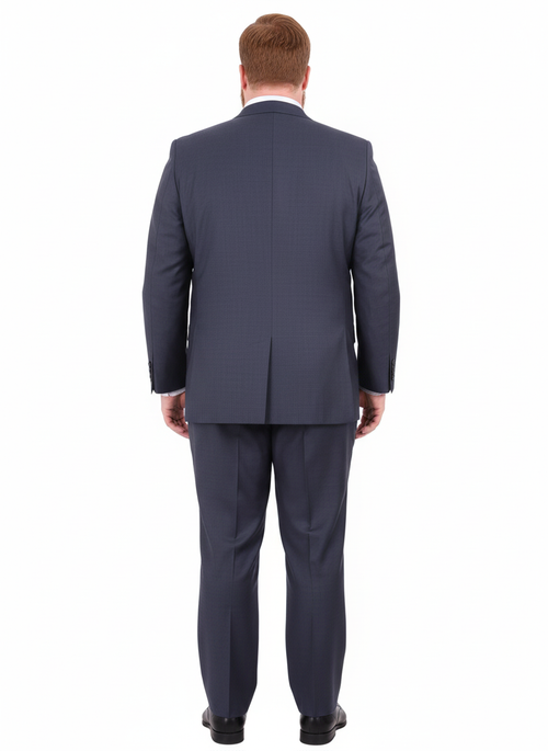 Mix And Match Suits Men's Heather Blue Two Button Portly Fully Lined Suit Executive Fit Suit - Mens Portly Suit