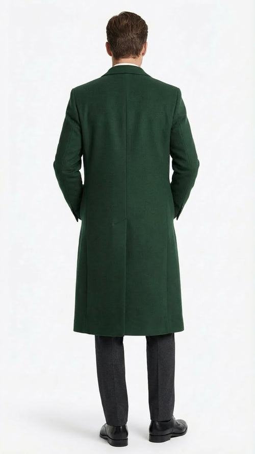 Men’s Hunter Green Full-Length Wool Overcoat – Classic Winter Dress Coat for Formal and Casual Wear Topcoat Mens Wintercoat