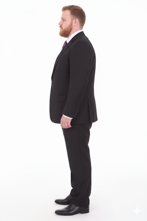 Mix And Match Suits Men's Black Portly Fit Tonal Pinstriped Pattern Two Button Super 130'S Suit Executive Fit Suit - Mens Portly Suit