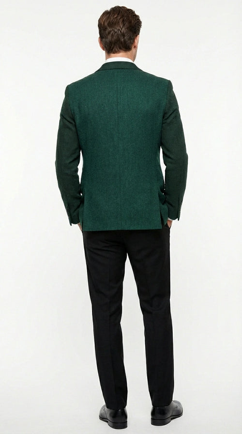 Zacchi Brand Men’s Dark Green Textured Blazer – Classic Single Button Sport Coat with Notch Lapel Formal Jacket