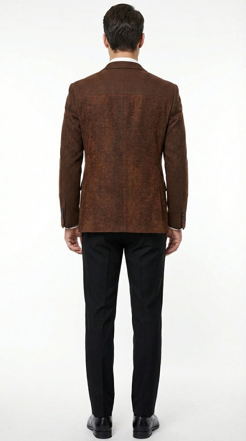 Men’s Zacchi Brown Textured Blazer – Classic Single Button Sport Coat with Notch Lapel Formal Jacket