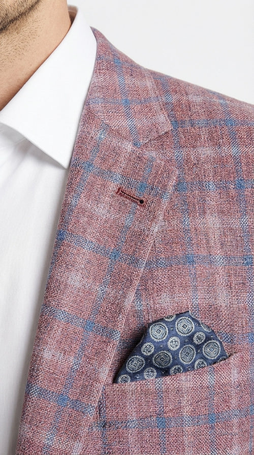 Mens Dusty Rose Mauve Pink with Tint of Blue Plaid Sport Coat Blazer ā Classic Check Pattern Casual Blazer Jacket for Business Casual, Wedding