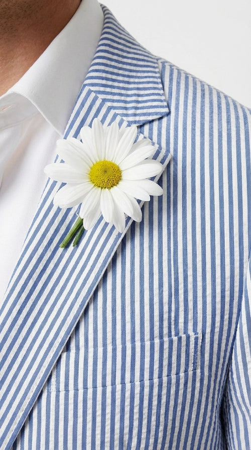 Mens Blue Seersucker Blazer – Lightweight Striped Summer Sport Coat Casual Smart Formal Jacket