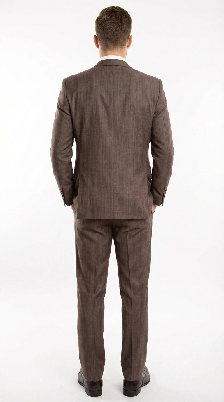 Men’s Brown Sharkskin 3 Piece Suit – Textured Two Button Vested Business Formal Suit for Wedding, Party Wear Vested