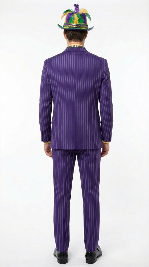 Men’s Purple Pinstripe Mardi Gras Suit | Three Piece Carnival Formal Suit with Vest