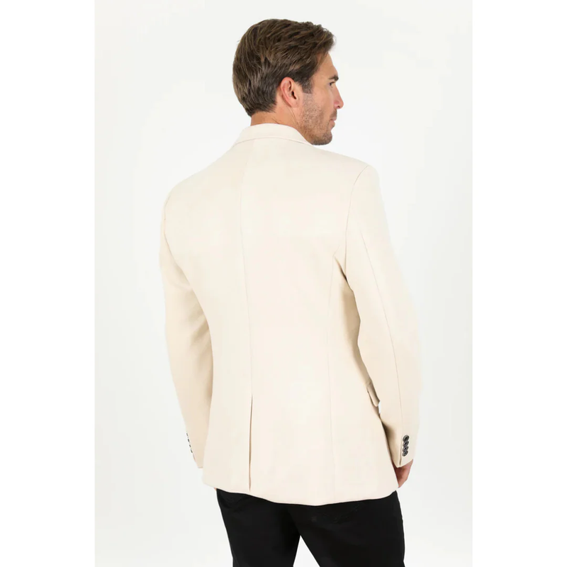 Mens Double Button Faux Suede Blazer - Off White