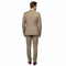 Men's beige pinstripe three-piece suit: tailored fit, structured lapels, double-vented back. Includes waistcoat and matching trousers with a subtle pinstripe pattern.