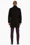 Men's black wool overcoat: classic single-breasted, high collar, clean back seam. Straight-cut silhouette. A timeless, versatile design.