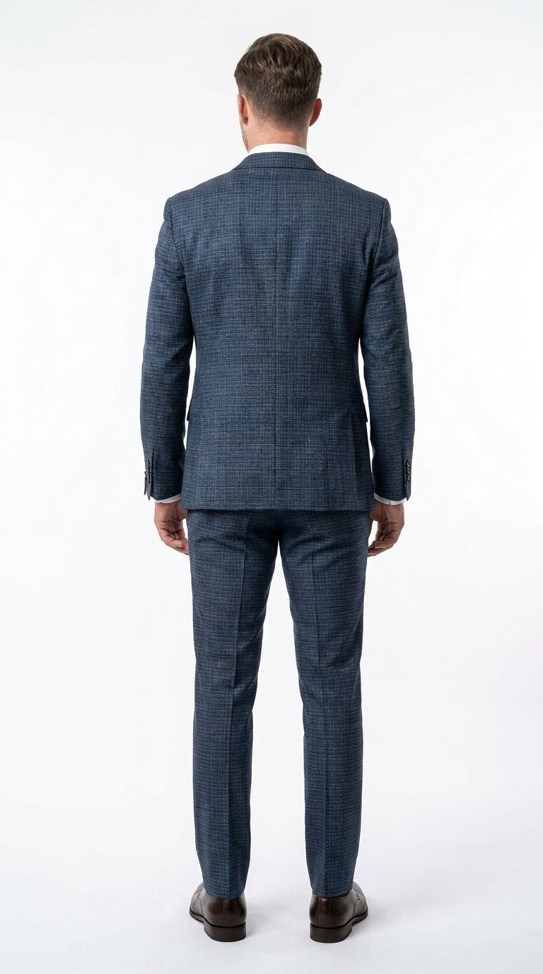 Men's Blue Micro Check Hounstooth small windowpane plaid 3-Piece Suit ā Vested Slim Fit Business, Wedding & Formal Suit