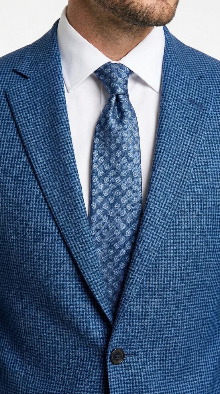 Men’s Blue Houndstooth Blazer Jacket, Check Pattern Formal Sport Coat for Weddings, Prom, Parties, and Special Occasions