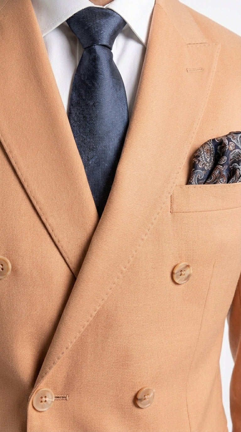 Men’s Peach Double Breasted Suit – Wedding & Prom Formal Suit Set, Classic Blazer and Pants Slim Fitted