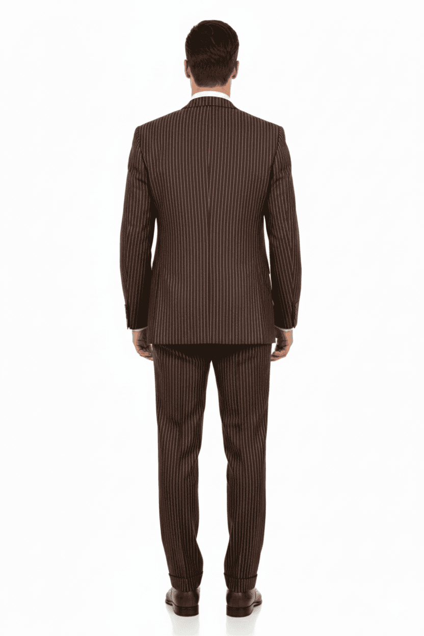 Men’s Brown Pinstripe 3-Piece Suit – Classic Business and Formal Wear with Vest