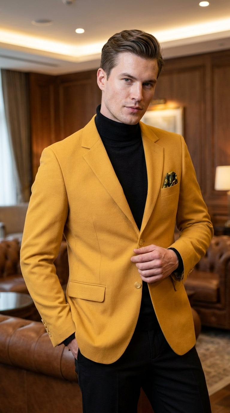 Men’s Mustard Gold Blazer, Fashion Sport Coat Wedding Party Church Dress Jacket
