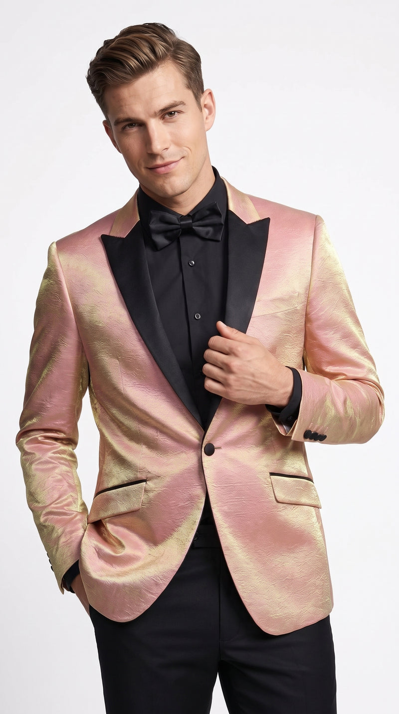 Men’s Rose Gold Tuxedo Jacket – Black Peak Lapel Wedding, Prom and Formal Dinner Blazer