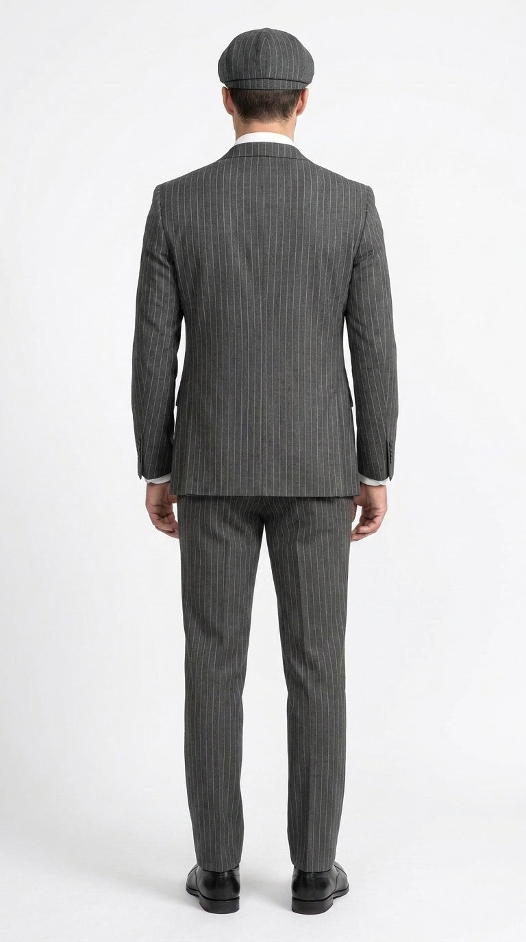 Men’s Thomas Shelby Peaky Blinders Gray Wool Suit Out fit Charcoal Grey Pinstripe 3-Piece Vintage 1920s Suit