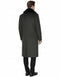 Men's olive wool overcoat with black fur collar, straight cut, and back vent. Crafted from luxury wool for style and ease of movement.