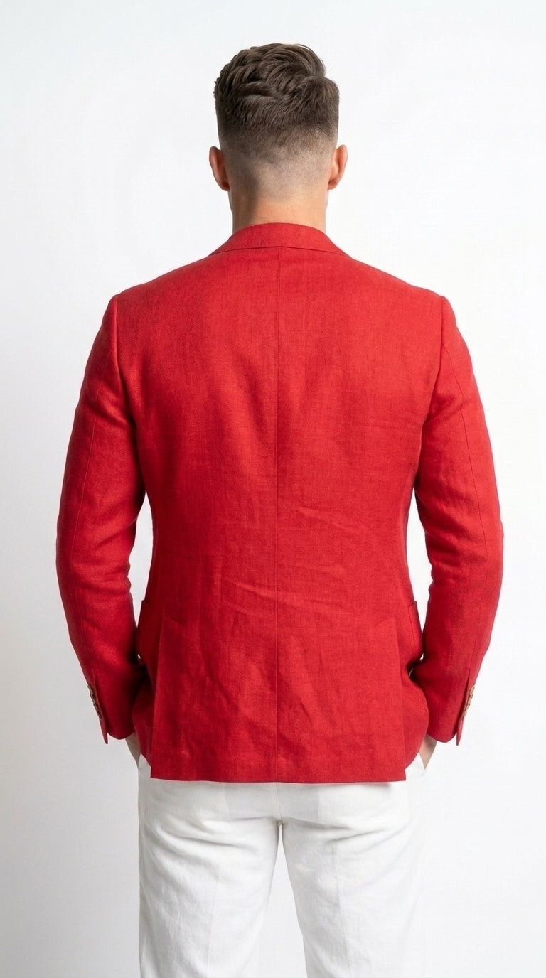 Men’s Red Linen Blazer – Two-Button Wedding, Business and Smart Casual Sport Coat
