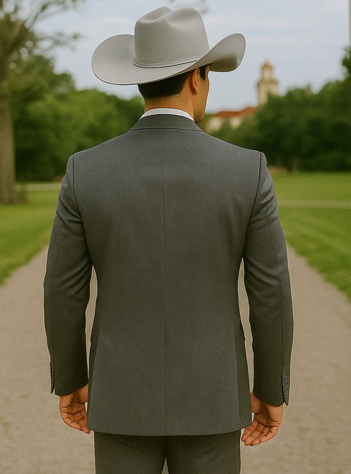 Formal western suit with cowboy hat in grey