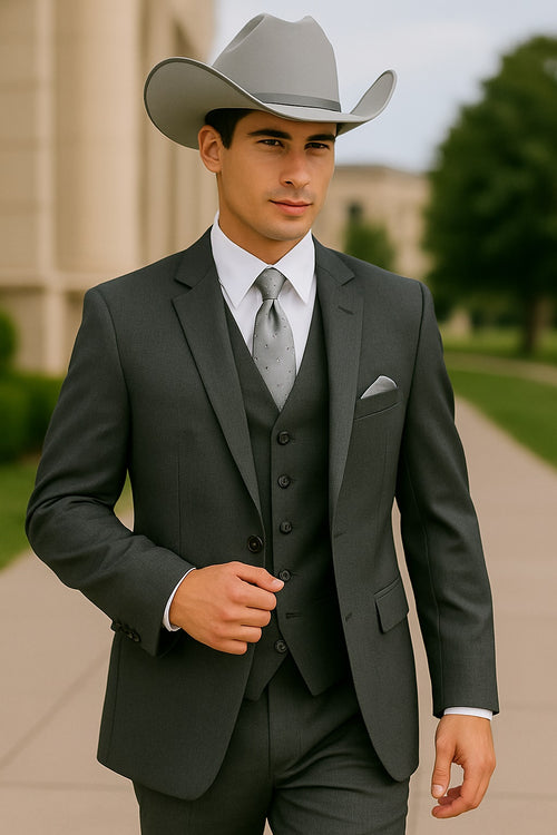 Mens two button grey western tuxedo outfit