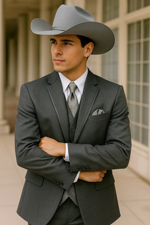 Classic cowboy tuxedo for wedding in grey