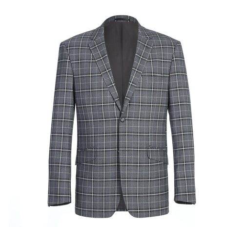 293-14 Men's Classic Fit Single Breasted Grey & White Check Suits