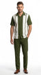 Menâs Olive Green and White Walking Suit â 2-Piece Short Sleeve Casual Leisure Outfit