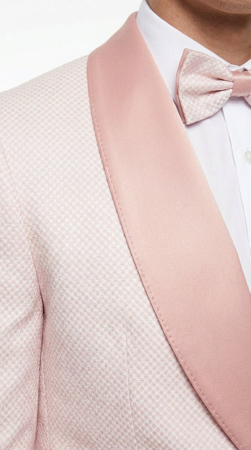 Men’s Cream and Rose Pink Prom Suit – Cream Tuxedo Jacket with Rose Pink Pants and Shawl Lapel Formal Suit for Prom and Wedding