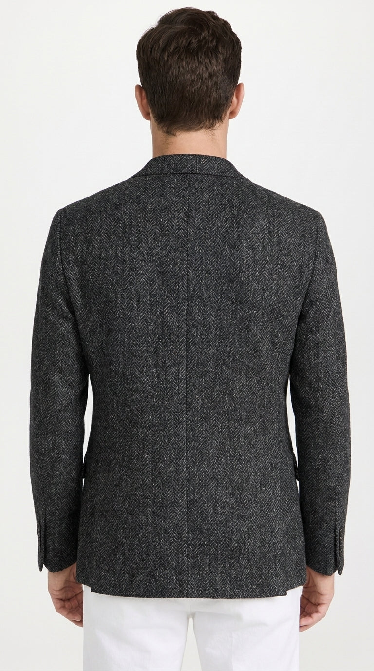 Men’s Charcoal Herringbone Tweed Sport Coat – Classic Textured Wool-Style Blazer